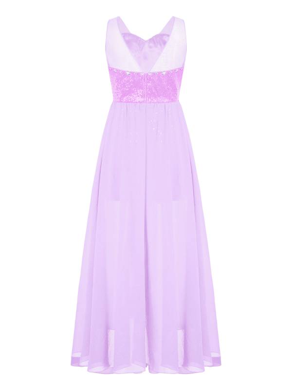 Kids Girls Sleeveless V Neck Sequin Romper Party Gown Prom Dress thumb