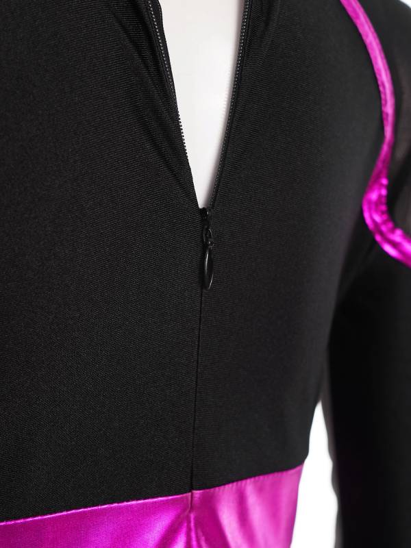 Girls Long Sleeve Shiny Rhinestones Metallic Cheerlead Pleated Dress thumb