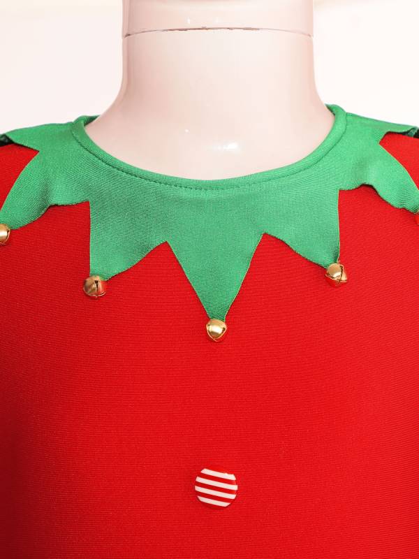 Kids Girls Christmas Long Sleeve Stripes Dance Leotard with Belt thumb