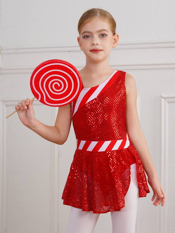 Kids Girls Christmas Sleeveless Sequins Dance Leotard Dress thumb