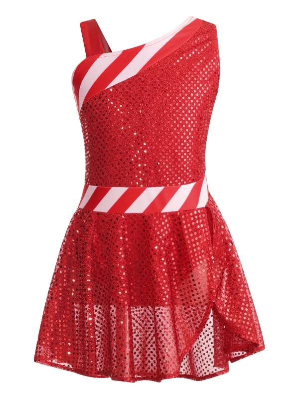 Kids Girls Christmas Sleeveless Sequins Dance Leotard Dress thumb