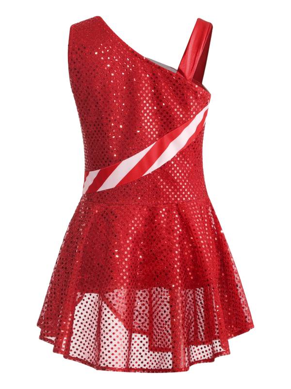 Kids Girls Christmas Sleeveless Sequins Dance Leotard Dress thumb