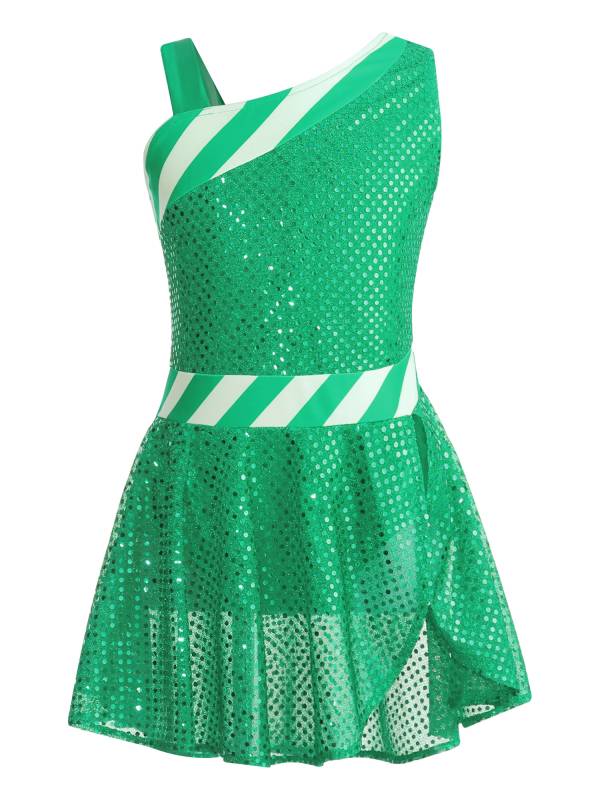 Kids Girls Christmas Sleeveless Sequins Dance Leotard Dress thumb