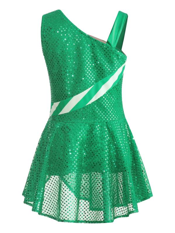 Kids Girls Christmas Sleeveless Sequins Dance Leotard Dress thumb