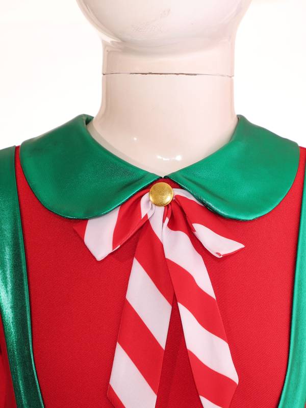Kids Girls Christmas Puff Sleeve Bow Stripes Tutu Dress thumb