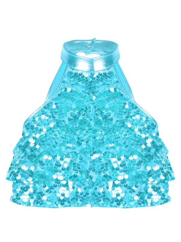 Kids Girls Sleeveless Sequin Tiered Jazz Dance Crop Top thumb