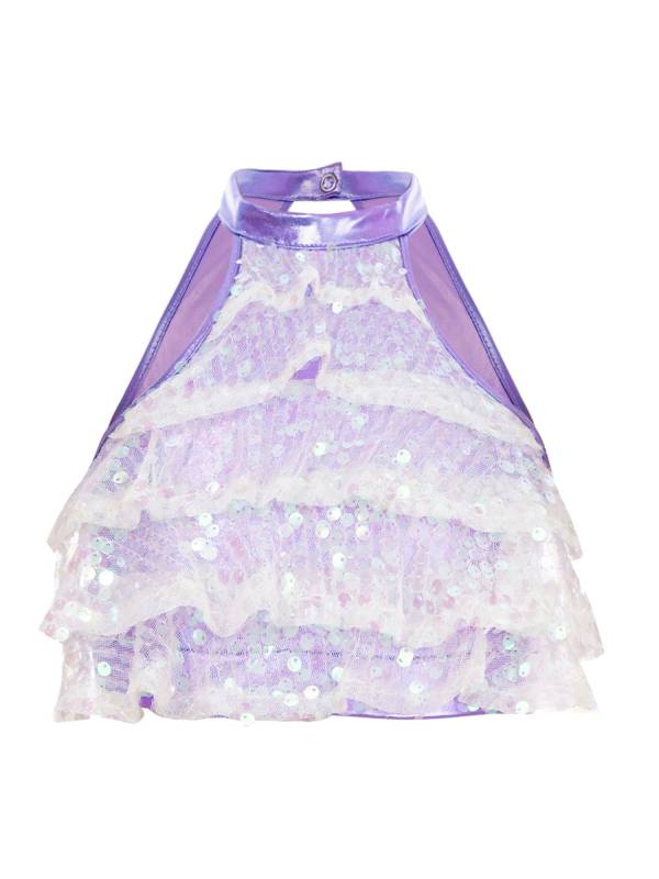 Kids Girls Sleeveless Sequin Tiered Jazz Dance Crop Top thumb