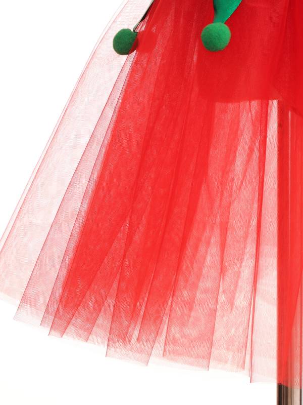 Kids Girls Christmas One Shoulder Sleeveless Pom Poms Mesh Tutu Dress with Belt thumb