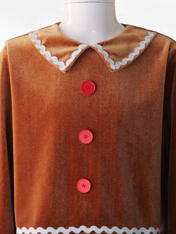 Kids 2pcs Velvet Long Sleeve Top and Pants Gingerbread Man Costume Suit thumb