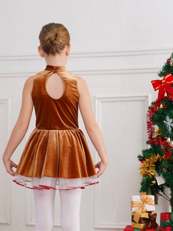 Kids Girls Christmas Gingerbread Man Sleeveless Velvet Tutu Dress thumb