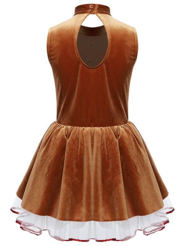 Kids Girls Christmas Gingerbread Man Sleeveless Velvet Tutu Dress thumb