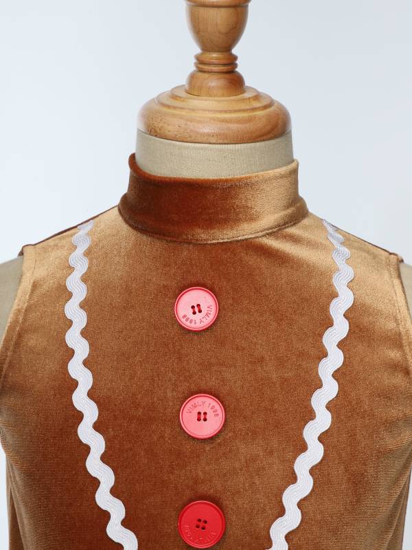 Kids Girls Christmas Gingerbread Man Sleeveless Velvet Tutu Dress thumb