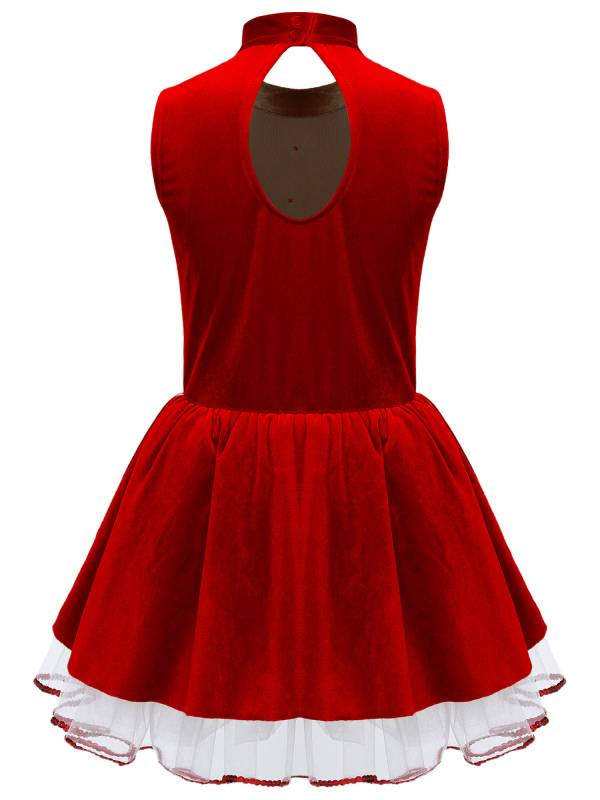 Kids Girls Christmas Gingerbread Man Sleeveless Velvet Tutu Dress thumb