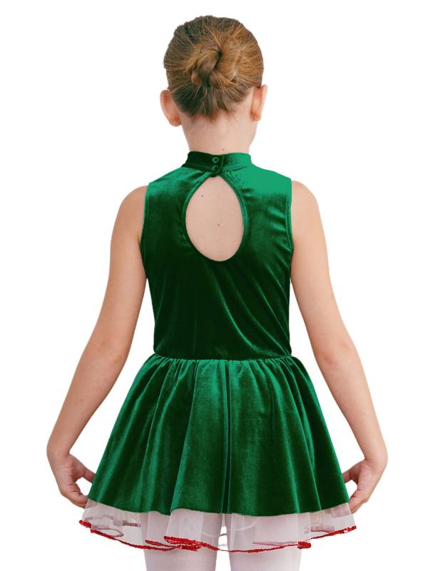 Kids Girls Christmas Gingerbread Man Sleeveless Velvet Tutu Dress thumb