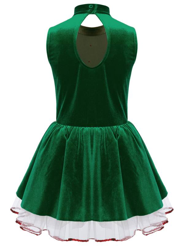Kids Girls Christmas Gingerbread Man Sleeveless Velvet Tutu Dress thumb