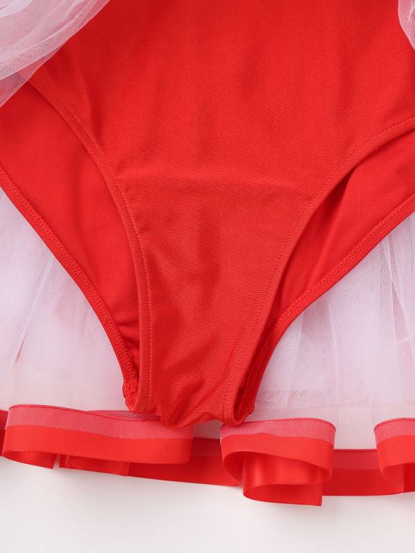 Women Christmas Spaghetti Straps V Neck Sequins Striped Tutu Dress thumb