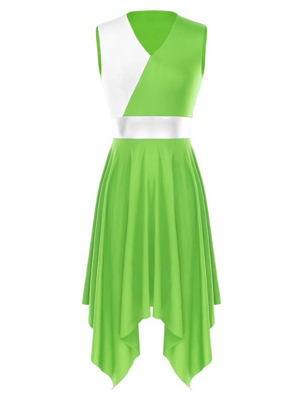 Women Sleeveless V Neck High Low Praise Dresses(no white underdress) thumb