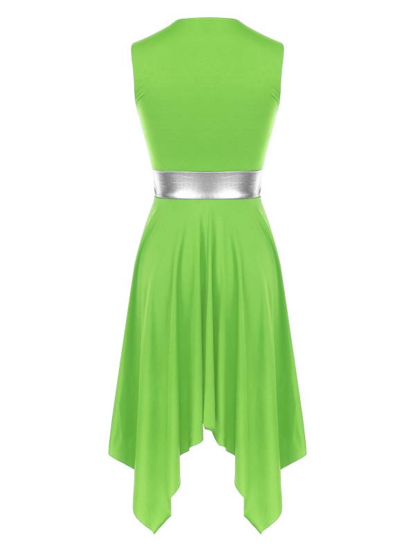 Women Sleeveless V Neck High Low Praise Dresses(no white underdress) thumb