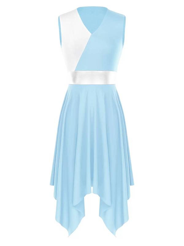 Women Sleeveless V Neck High Low Praise Dresses(no white underdress) thumb