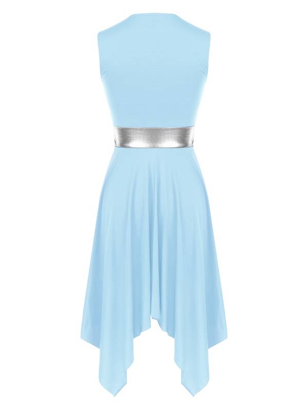 Women Sleeveless V Neck High Low Praise Dresses(no white underdress) thumb