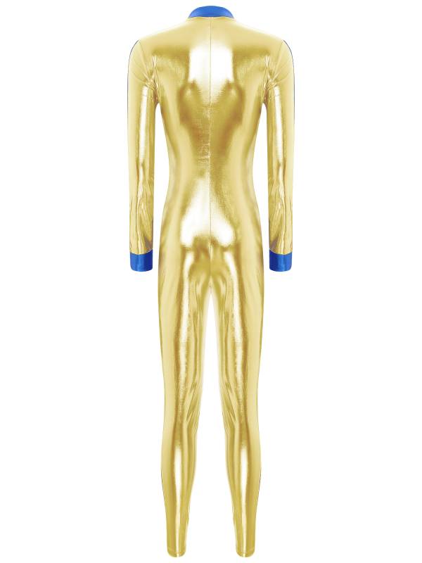 Women Long Sleeve Front Zip Metallic Galaxy Astronaut Costume Jumpsuit thumb