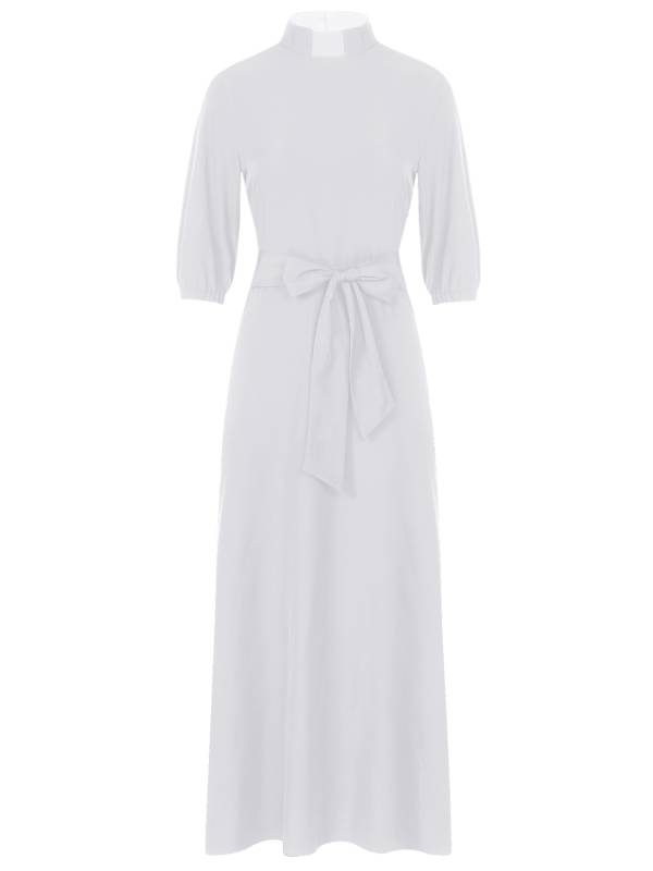 Women Mock Neck 3/4 Sleeve Solid Color Maxi Dress with Belt thumb