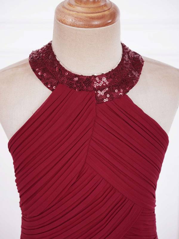 Kids Girls Chiffon Sequin Sleeveless Ruched Bodice Maxi Prom Dress thumb