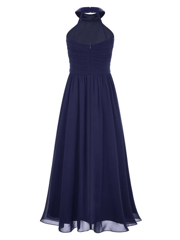 Kids Girls Chiffon Sequin Sleeveless Ruched Bodice Maxi Prom Dress thumb