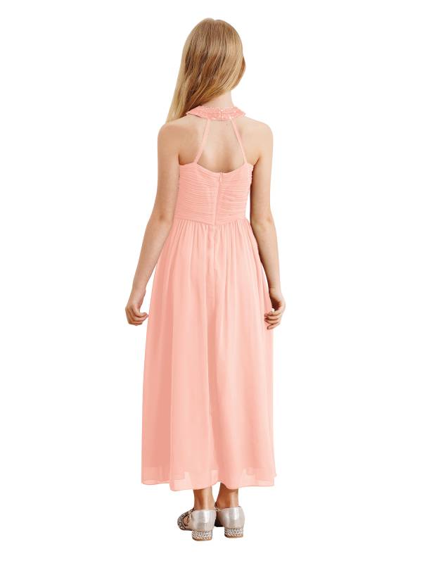 Kids Girls Chiffon Sequin Sleeveless Ruched Bodice Maxi Prom Dress thumb