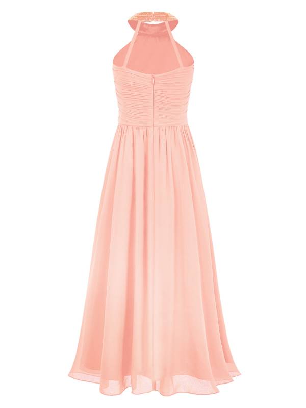 Kids Girls Chiffon Sequin Sleeveless Ruched Bodice Maxi Prom Dress thumb