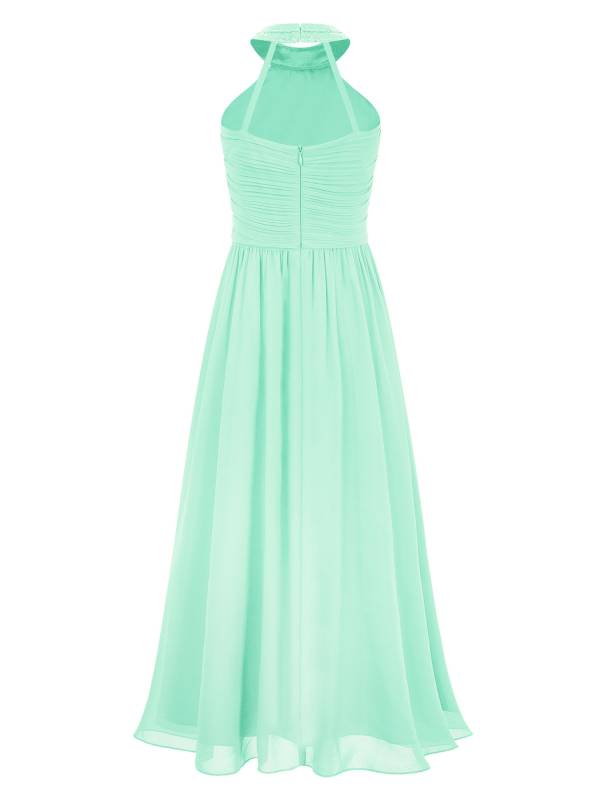 Kids Girls Chiffon Sequin Sleeveless Ruched Bodice Maxi Prom Dress thumb