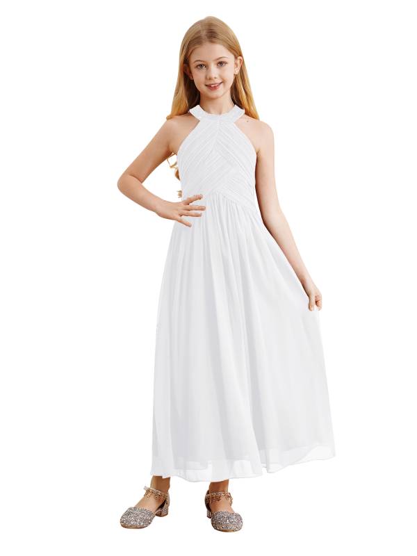 Kids Girls Chiffon Sequin Sleeveless Ruched Bodice Maxi Prom Dress thumb