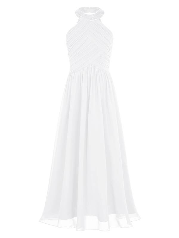 Kids Girls Chiffon Sequin Sleeveless Ruched Bodice Maxi Prom Dress thumb