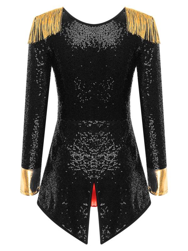 Women Long Sleeve Allover Sequin Circus Ringmaster Cosplay Bodysuit thumb