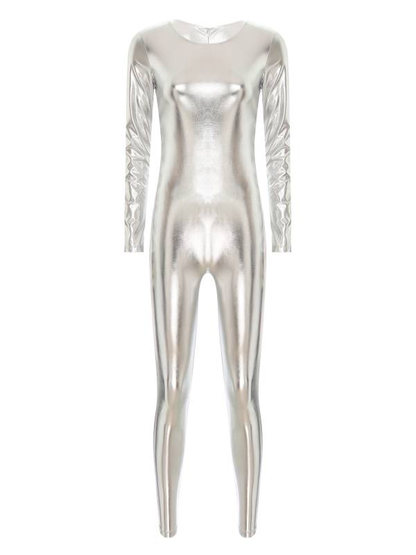 Women Long Sleeve Metallic Slim Fit Full Body Jumpsuit thumb