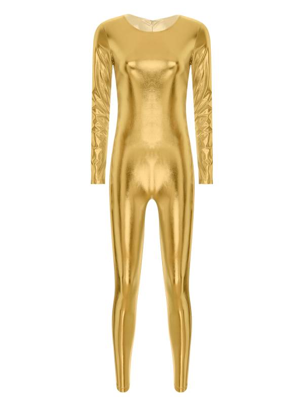 Women Long Sleeve Metallic Slim Fit Full Body Jumpsuit thumb