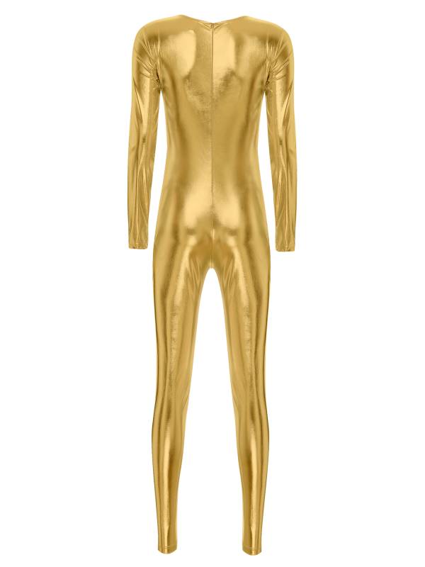Women Long Sleeve Metallic Slim Fit Full Body Jumpsuit thumb