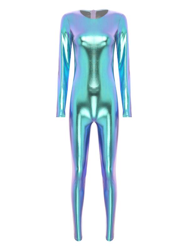 Women Long Sleeve Metallic Slim Fit Full Body Jumpsuit thumb