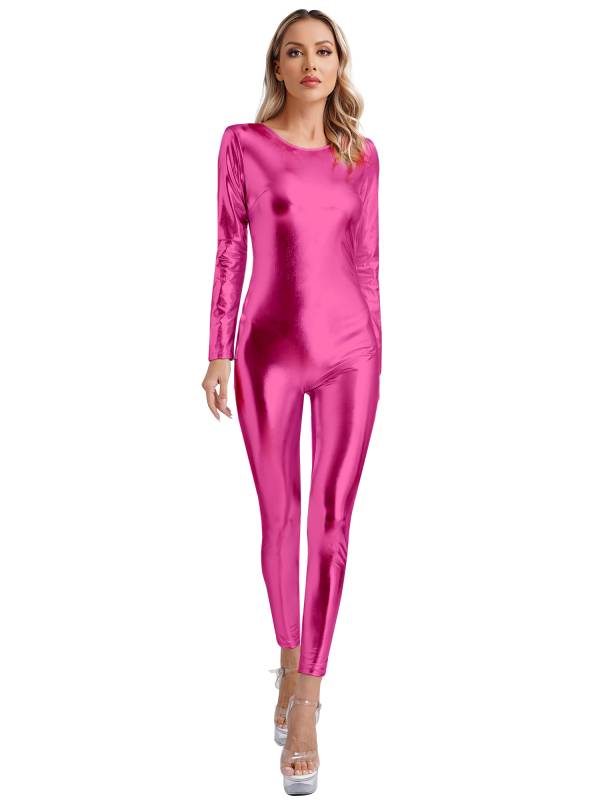 Women Long Sleeve Metallic Slim Fit Full Body Jumpsuit thumb