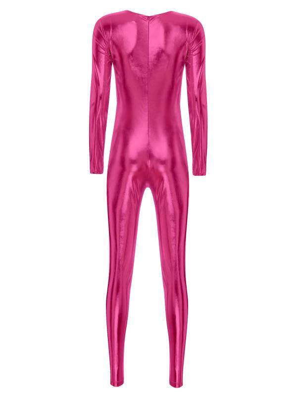 Women Long Sleeve Metallic Slim Fit Full Body Jumpsuit thumb