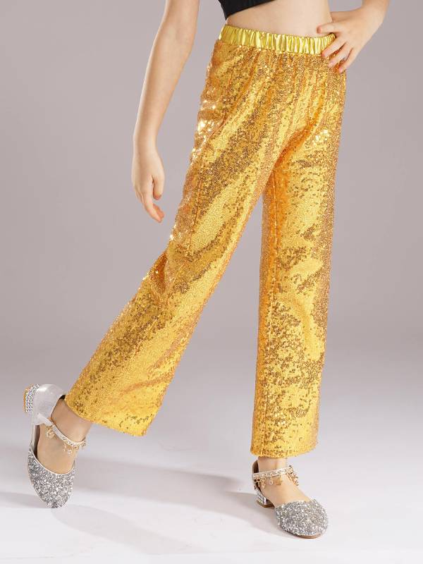 Kids Girls Sequin High Waist Loose Pants for Jazz Dance thumb
