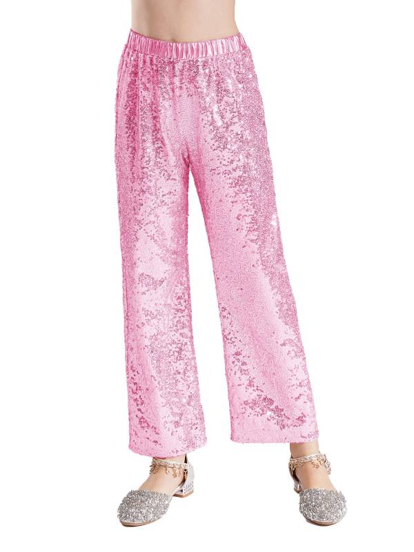 Kids Girls Sequin High Waist Loose Pants for Jazz Dance thumb
