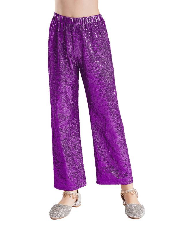 Kids Girls Sequin High Waist Loose Pants for Jazz Dance thumb