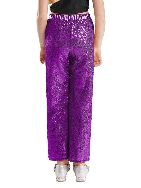 Kids Girls Sequin High Waist Loose Pants for Jazz Dance thumb