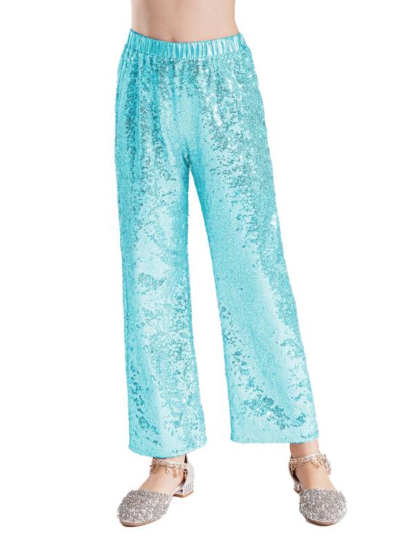Kids Girls Sequin High Waist Loose Pants for Jazz Dance thumb
