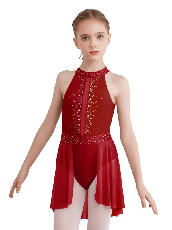 Kids Girls Sleeveless Halter Neck Lyrical Dance Leotard Dress thumb