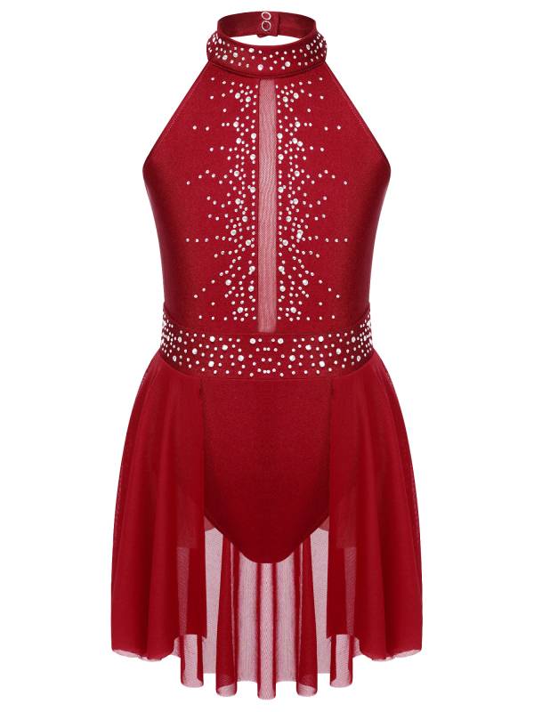Kids Girls Sleeveless Halter Neck Lyrical Dance Leotard Dress thumb