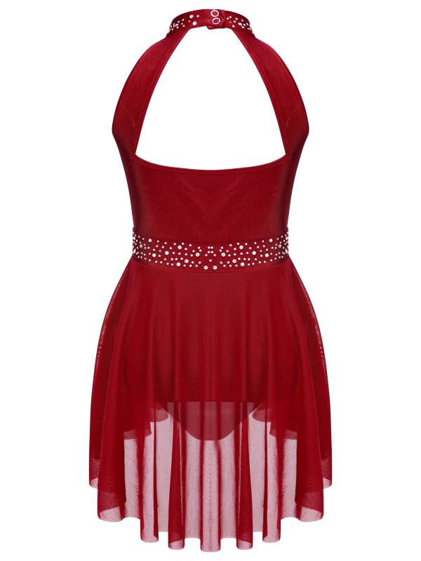 Kids Girls Sleeveless Halter Neck Lyrical Dance Leotard Dress thumb