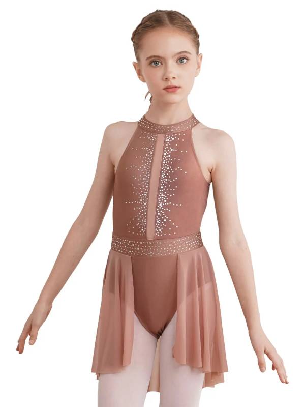 Kids Girls Sleeveless Halter Neck Lyrical Dance Leotard Dress thumb