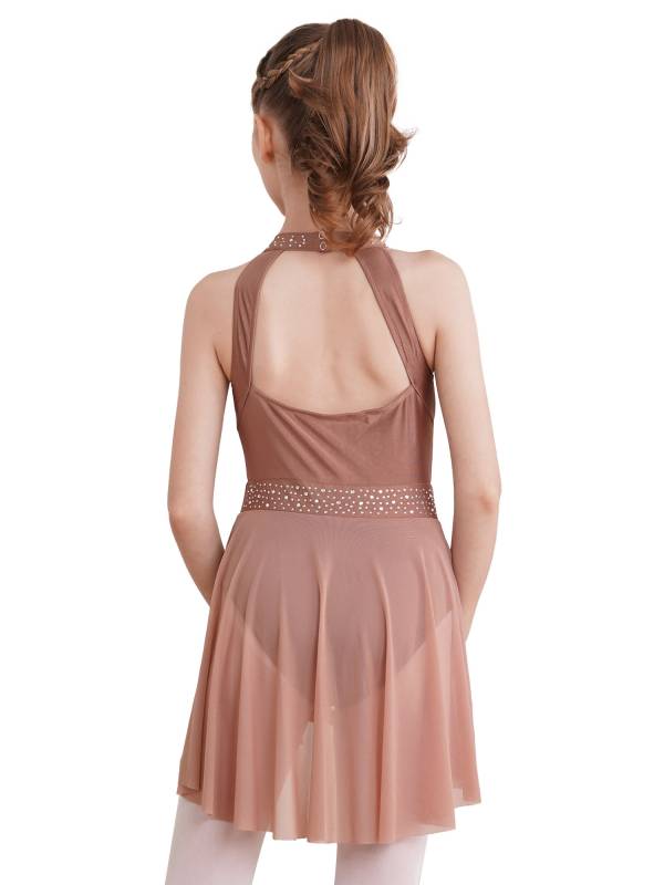 Kids Girls Sleeveless Halter Neck Lyrical Dance Leotard Dress thumb